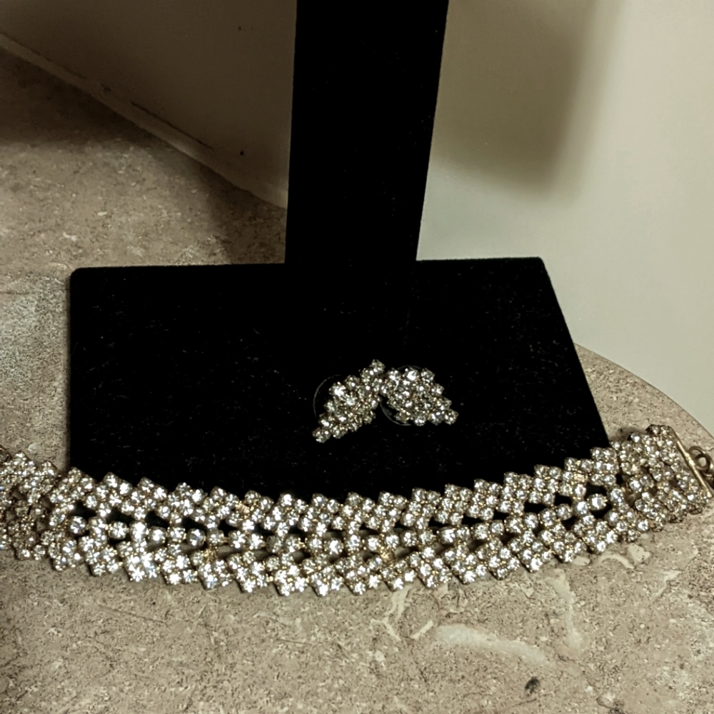 Vintage Antique Rhinestone Bracelet and Earrings